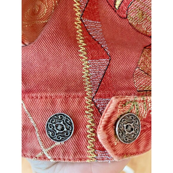 Chico's Fall Tribal Boho Patchwork Embroidered Denim Jean Jacket Art-to-Wear 1M - Picture 4 of 10